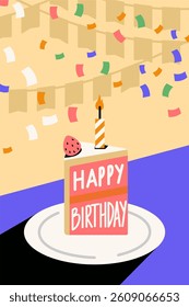 Birthday slice cake colorful illustration