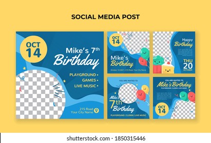 Birthday Social Media Post Template. Suitable For Kids Birthday Invitation Or Any Other Kids Event