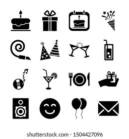 birthday solid icons vetor design