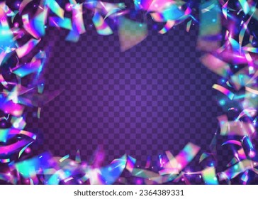 Birthday Sparkles. Carnival Background. Surreal Art. Metal Christmas Illustration. Light Confetti. Violet Disco Glare. Webpunk Foil. Shiny Prism. Pink Birthday Sparkles