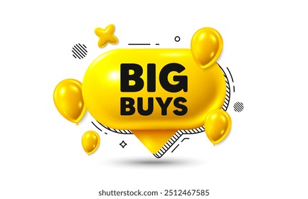 Icono 3d de la burbuja del discurso de cumpleaños. Etiqueta de grandes compras. Muestra de Precio de oferta especial. Símbolo de descuentos publicitarios. Gran oferta de chat de compras. Anuncio de globos de burbuja de discurso. Globo de cuadro de texto. Vector