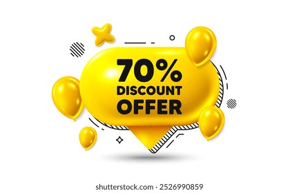 Birthday speech bubble 3d icon. 70 percent discount tag. Sale offer price sign. Special offer symbol. Discount chat offer. Speech bubble balloons banner. Text box balloon. Vector