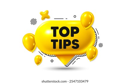 Birthday speech bubble 3d icon. Top tips tag. Education faq sign. Best help assistance. Top tips chat offer. Speech bubble balloons banner. Text box balloon. Vector