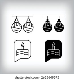 Birthday speech bubble, decoration and fun design. Simple linear and flat event celebration icon set.