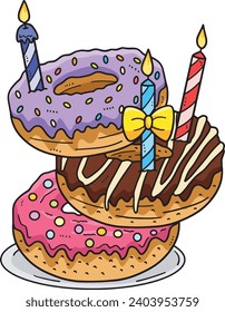 Estaca de cumpleaños de donuts con candela Clipart 