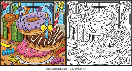 Pila de cumpleaños de donuts con ilustración de velas