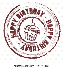 Birthday stamp over dotted  background, vector illustration