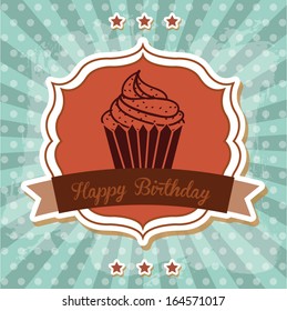 Birthday stamp over dotted  background, vector illustration