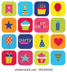 Birthday sticker set with icon