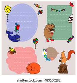 Birthday stickers collection with funny animals