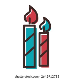 Birthday striped candles duo. Vector illustration