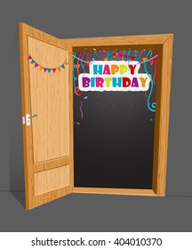 Birthday surprise with open door 