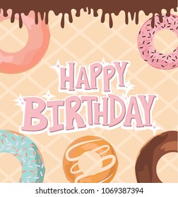 Birthday sweet card with donut. Editable vector illustration