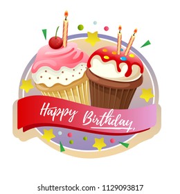 birthday sweet muffin cake label with balloon