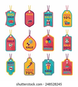 Birthday tag flat banner background set, eps10
