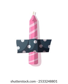 Birthday taped pink candle. Birthday party, celebration, congratulations concept. Isolated Vector illustration.