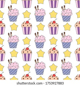 birthday tasty cupcakes seamless pattern