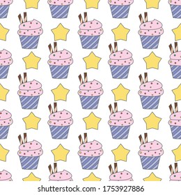 birthday tasty cupcakes seamless pattern