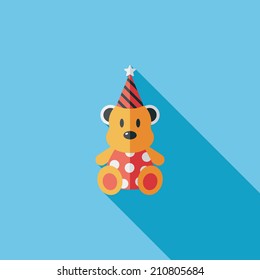 birthday teddy bear flat icon with long shadow,eps10