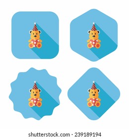 birthday teddy bear flat icon with long shadow, eps10