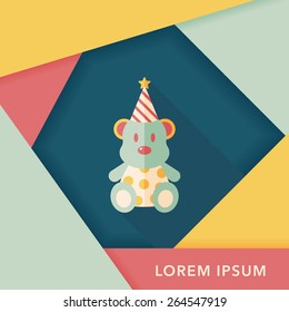 birthday teddy bear flat icon with long shadow,eps10