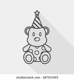 birthday teddy bear flat icon with long shadow, line icon