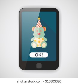 birthday teddy bear flat icon with long shadow,eps10