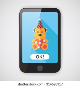 birthday teddy bear flat icon with long shadow, eps10