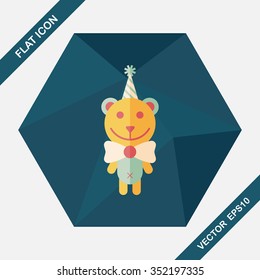 birthday teddy bear flat icon with long shadow,eps10