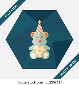 birthday teddy bear flat icon with long shadow,eps10