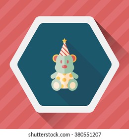 birthday teddy bear flat icon with long shadow,eps10