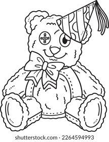 Birthday Teddy Bear Gift Isolated Coloring Page