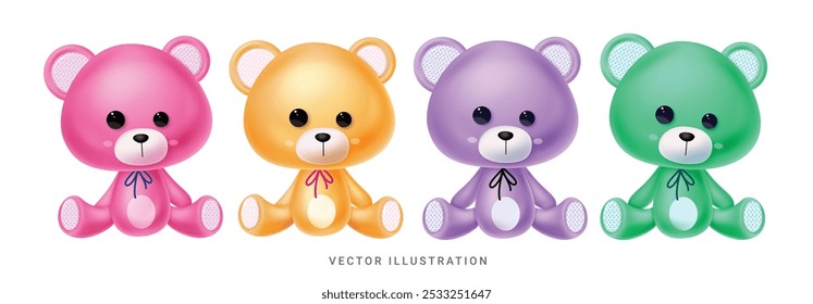 Birthday teddy bear vector set design. Colorful lovely teddy bear element for kids party birthday gift collection in white background. Vector illustration realistic teddy bear collection.
