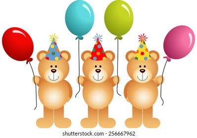 Birthday teddy bears with balloons