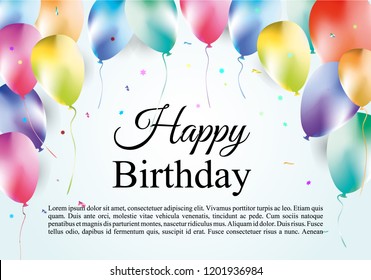 Birthday template with colorful balloons on gradient blue background