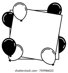 birthday template with flying balloons and empty paper