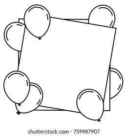 birthday template with flying balloons and empty paper