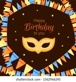 Birthday template for text with garlands. Cartoon style. Vector illustration
