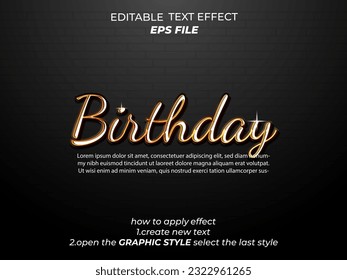 birthday text effect, font editable, typography, 3d text. vector template