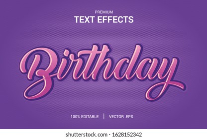 Birthday Text Effect Vectors, Set Elegant Pink Purple Abstract Birthday Text Effect, Birthday Text Style Editable Font Effect 