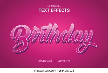 Birthday Text Effect Vectors, Set Elegant Pink purple Abstract birthday text effect, birthday text style editable font effect 