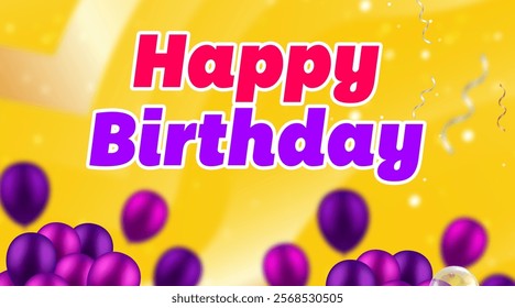 Birthday text vector design. Happy birthday with balloons, confetti and pennants elements for kids party colorful decoration invitation card. Vector Illustration.
