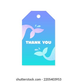 Birthday Thank you tag. Cute party favor card background decorated with of mermaid tail. Vector 10 EPS.