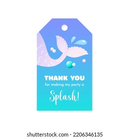 Birthday Thank you tag. Cute party favor card background decorated with of mermaid tail. Vector 10 EPS.