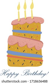 Birthday themed cute cake. Childish cartoon style illustration set made in vector.