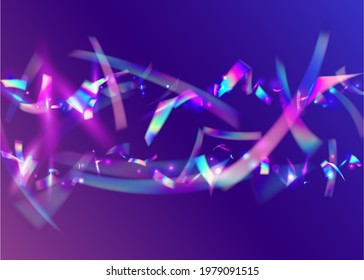 Birthday Tinsel. Modern Foil. Bright Art. Laser Multicolor Template. Blue Blur Texture. Rainbow Background. Metal Prism. Hologram Glare. Violet Birthday Tinsel