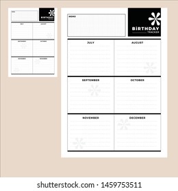Birthday tracker. January to June.