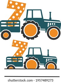 Birthday Tractor Number 7 - Tractor Monogram design