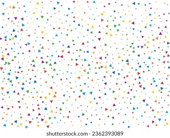 Birthday Triangular Confetti. Light Rainbow glitter confetti background. Colored festive texture