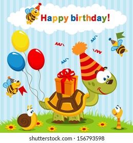 birthday turtle - vector  illustration